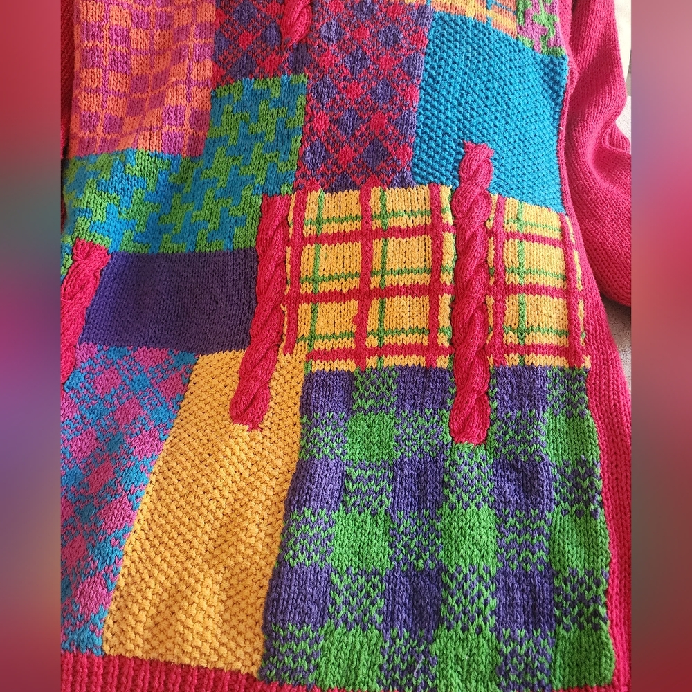 Marsh Landing Multicolor Patchwork Sweater.Pit To… - image 3